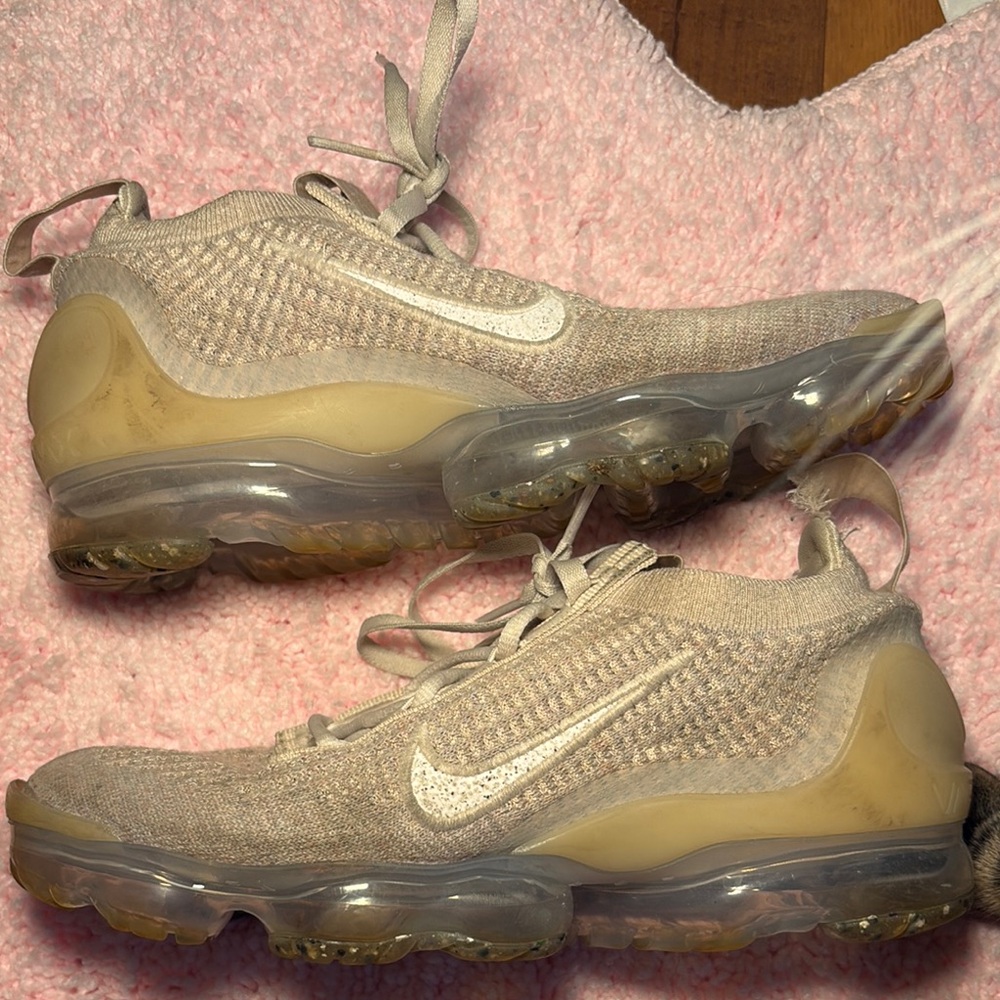 Nike Beige Flyknit Air VaporMax Shoes